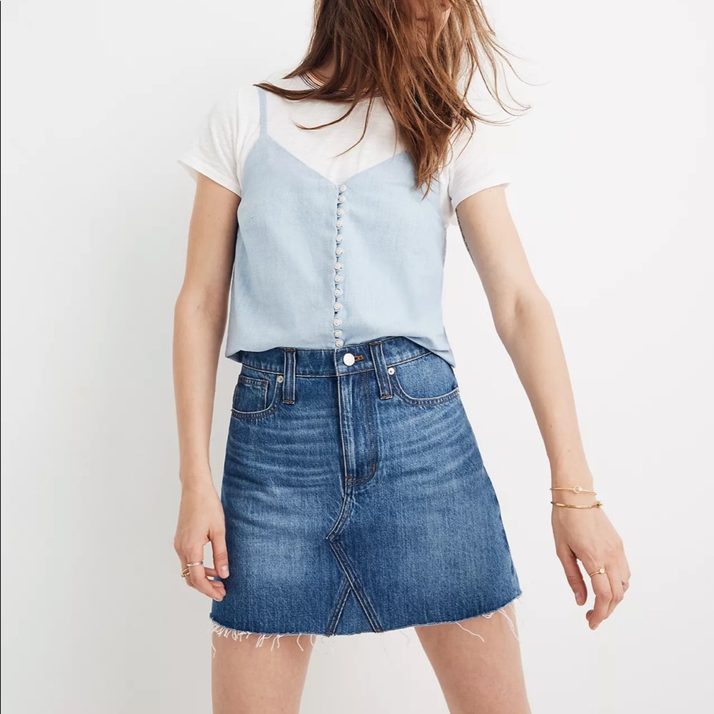 Madewell A-Line Denim Mini Skirt Frayed Hem